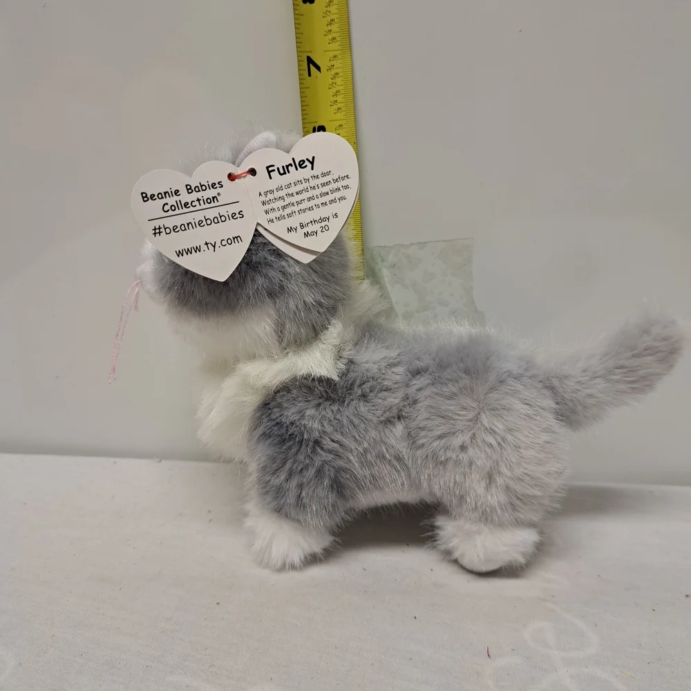 Ty Plush Gray & White Kitten with Blue Eyes